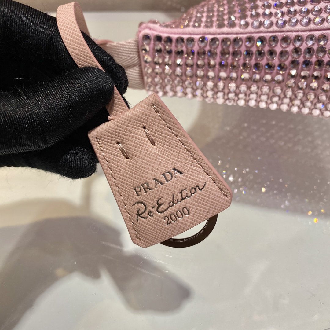 Mini satin bag with artificial crystals PRADA