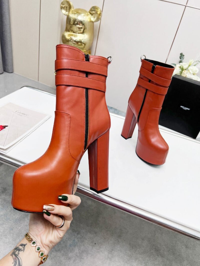 Botines Cherry de Plataforma Doble Hebilla Piel Lisa YSL - Imagen 5