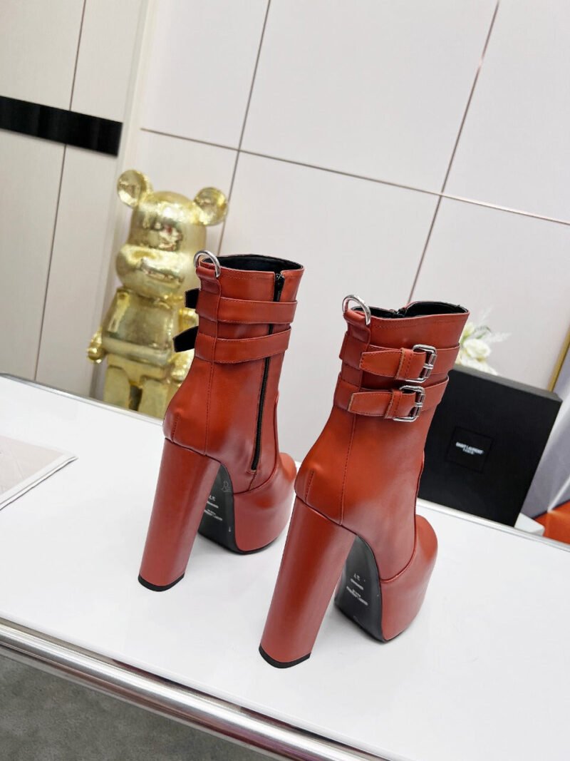 Botines Cherry de Plataforma Doble Hebilla Piel Lisa YSL - Imagen 6