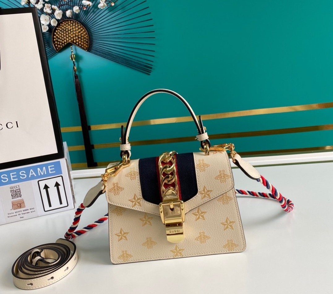 Minibolso Sylvie Piel Abejas Estrellas GUCCI