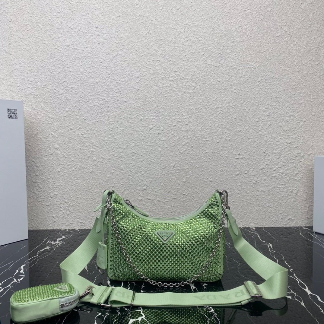 bolso de satén con cristales artificiales PRADA