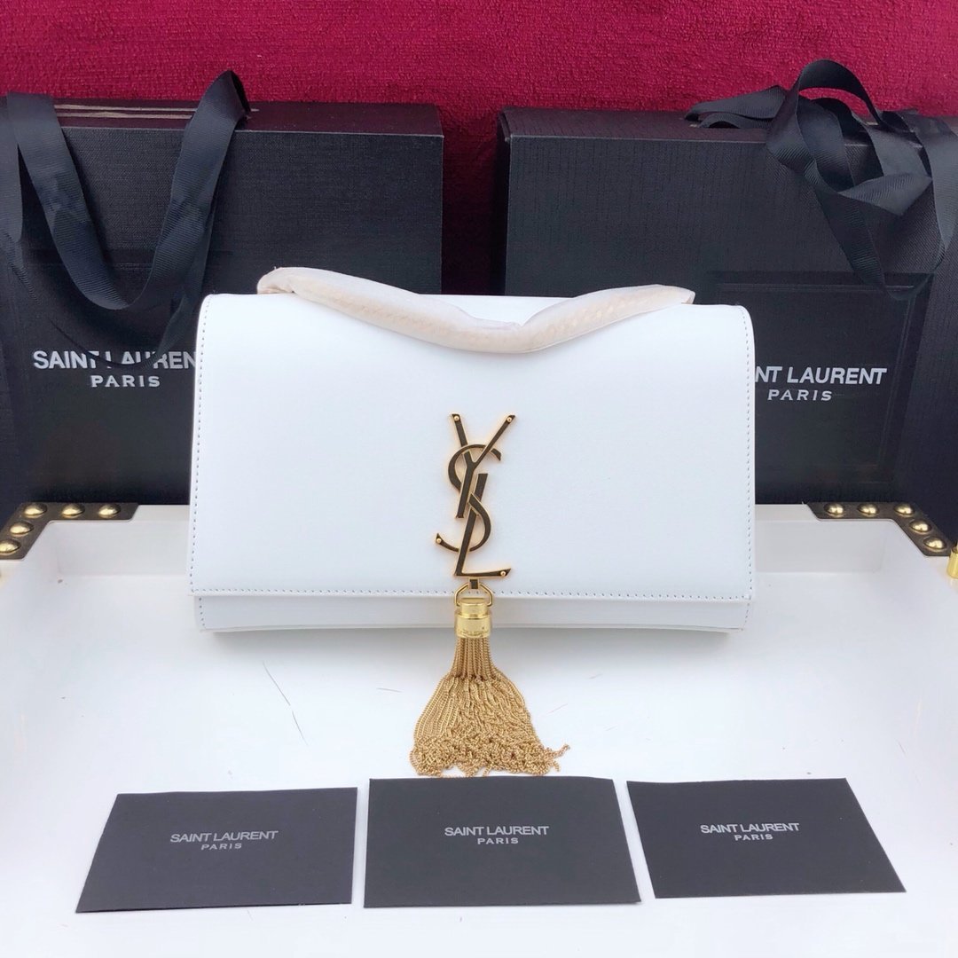 CARTERA KATE MEDIUM CON CADENA Y BORLA DE PIEL LISA YSL