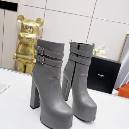 Botines Cherry de Plataforma Doble Hebilla Piel Lisa YSL