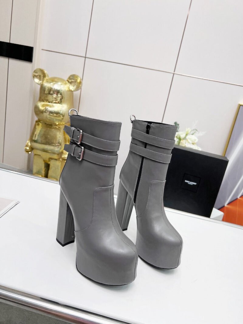 Botines Cherry de Plataforma Doble Hebilla Piel Lisa YSL