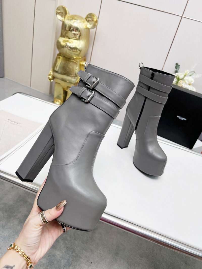 Botines Cherry de Plataforma Doble Hebilla Piel Lisa YSL - Imagen 5
