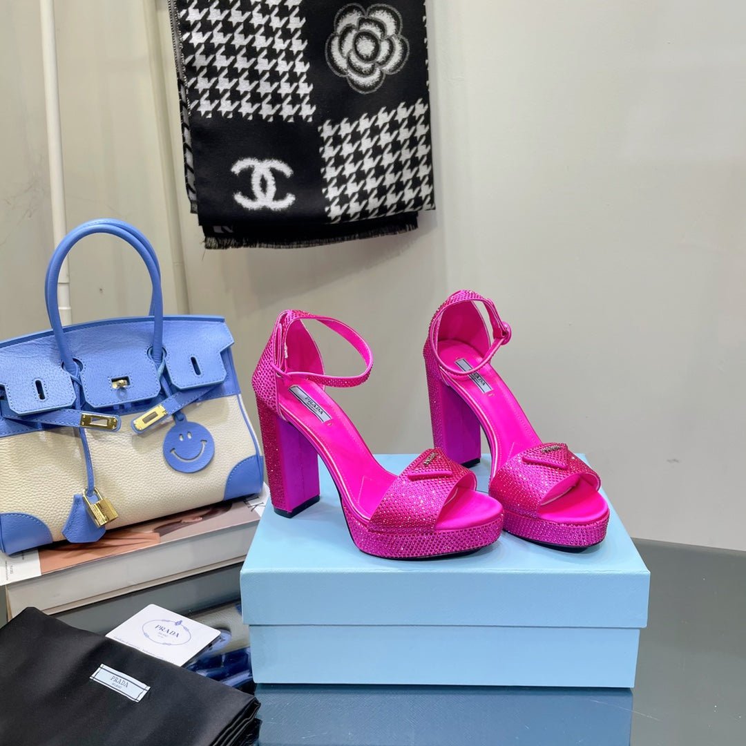 Sandalias de satén con plataforma y cristales PRADA