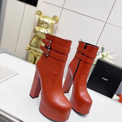 Botines Cherry de Plataforma Doble Hebilla Piel Lisa YSL
