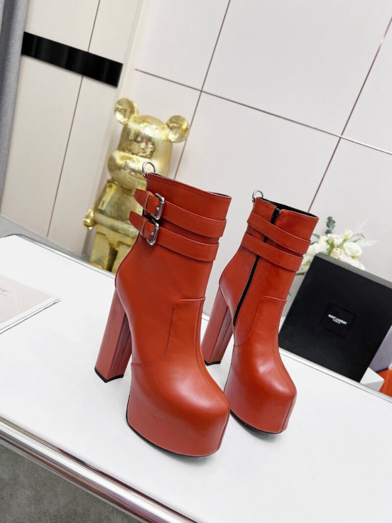 Botines Cherry de Plataforma Doble Hebilla Piel Lisa YSL
