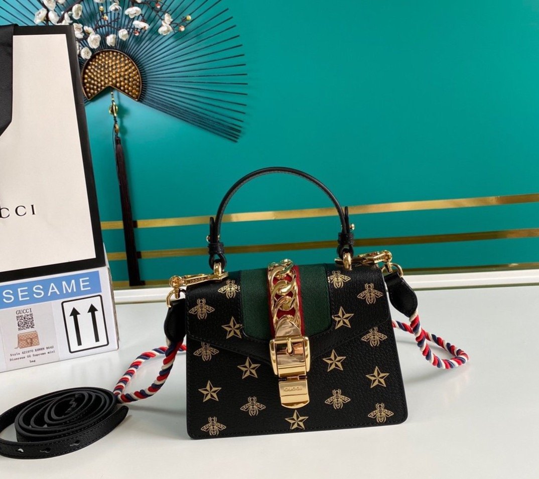 Minibolso Sylvie Piel Abejas Estrellas GUCCI