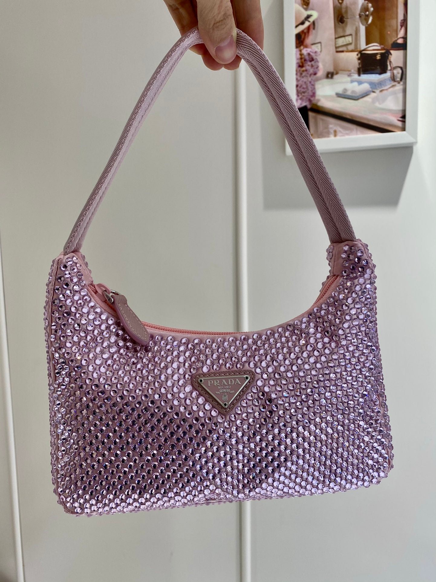 Minibolso de satén con cristales artificiales PRADA