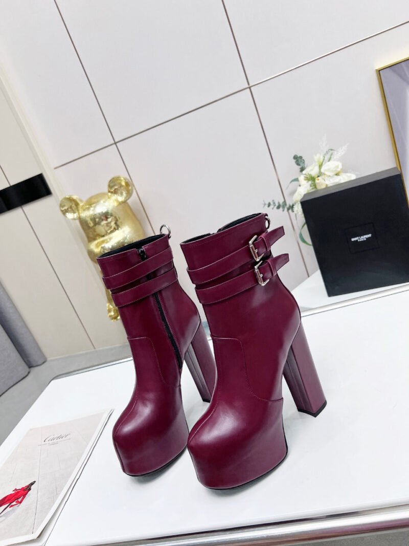 Botines Cherry de Plataforma Doble Hebilla Piel Lisa YSL - Imagen 2
