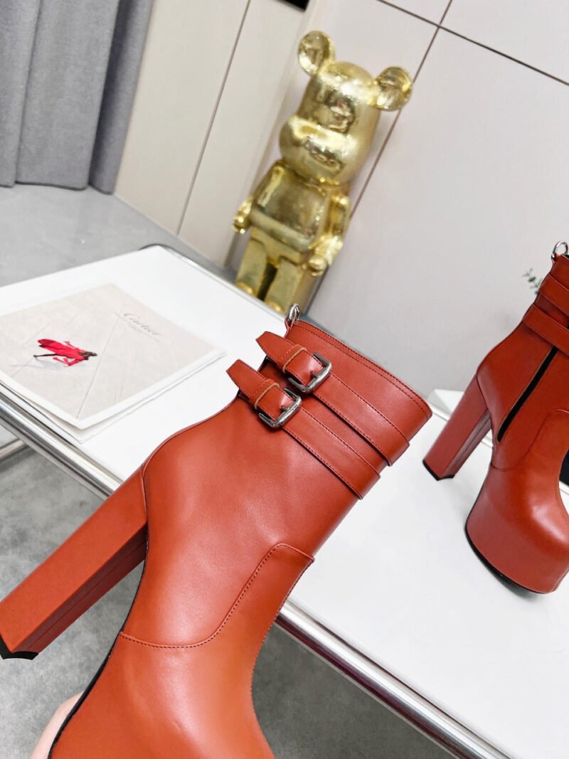 Botines Cherry de Plataforma Doble Hebilla Piel Lisa YSL - Imagen 7