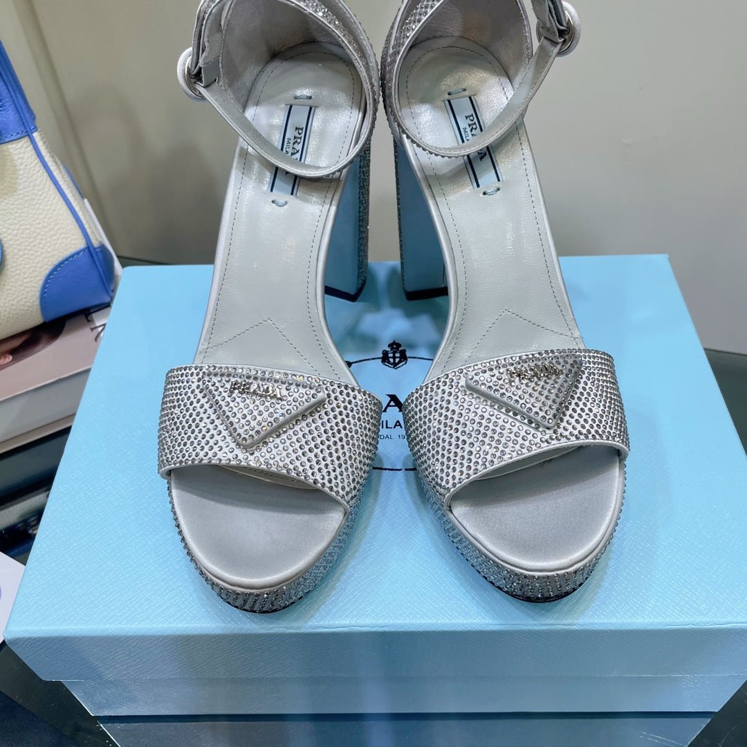 Sandalias de satén con plataforma y cristales PRADA