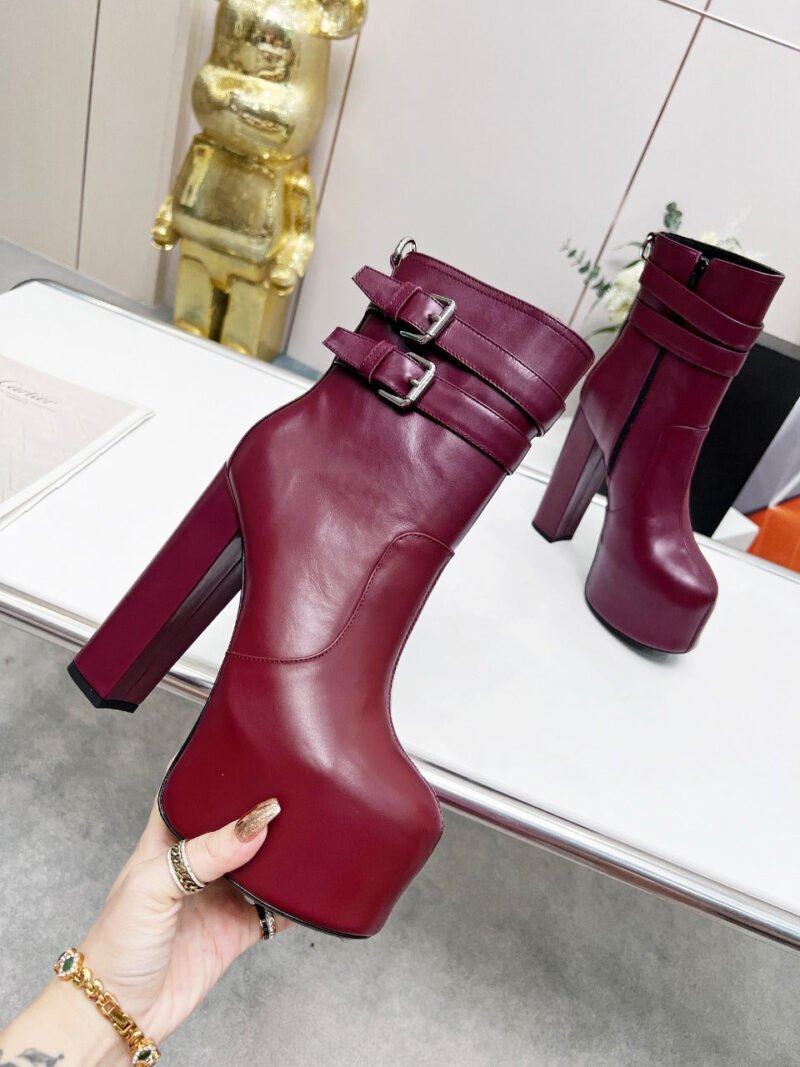 Botines Cherry de Plataforma Doble Hebilla Piel Lisa YSL - Imagen 4