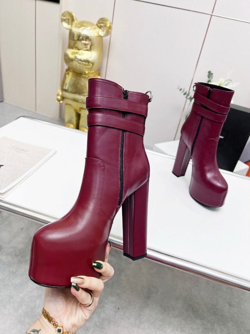 Botines Cherry de Plataforma Doble Hebilla Piel Lisa YSL - Imagen 6