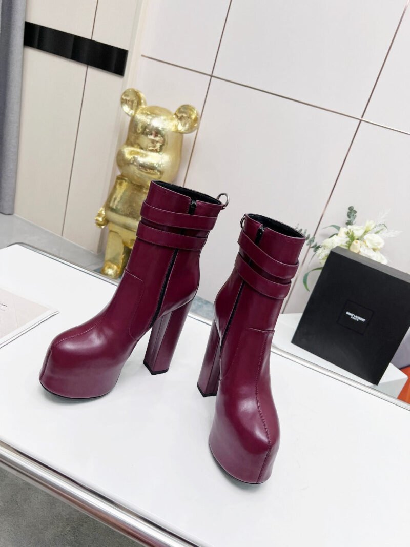 Botines Cherry de Plataforma Doble Hebilla Piel Lisa YSL - Imagen 3
