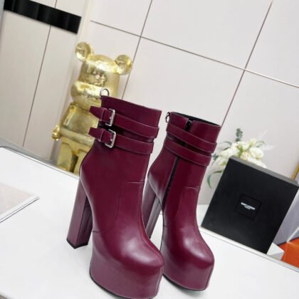 Botines Cherry de Plataforma Doble Hebilla Piel Lisa YSL