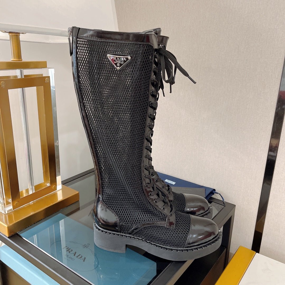 Botas en piel cepillada y malla PRADA